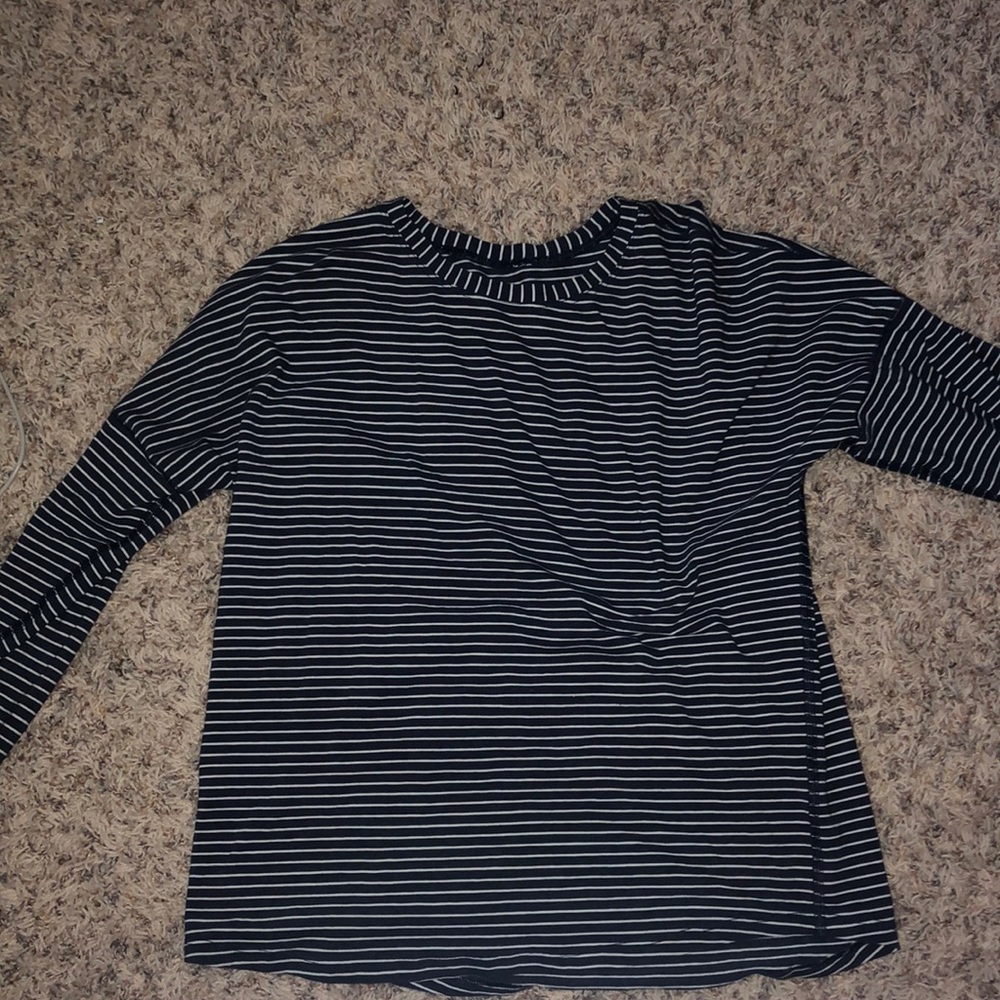 Navy and white striped long sleeve.